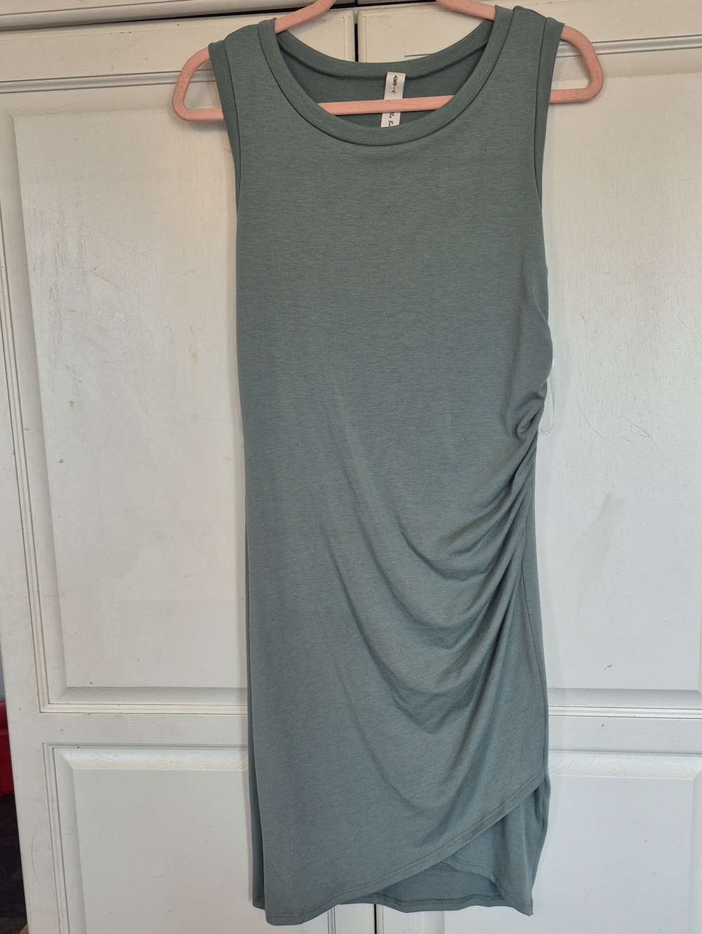 Sleeveless Ruched Side Tank Dress - Sage Green